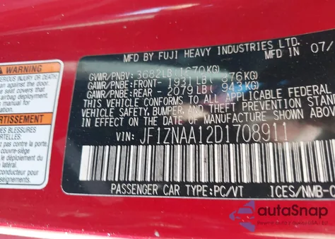 2013 Scion Fr-S из США, поврежденный, VIN JF1ZNAA12D1708911